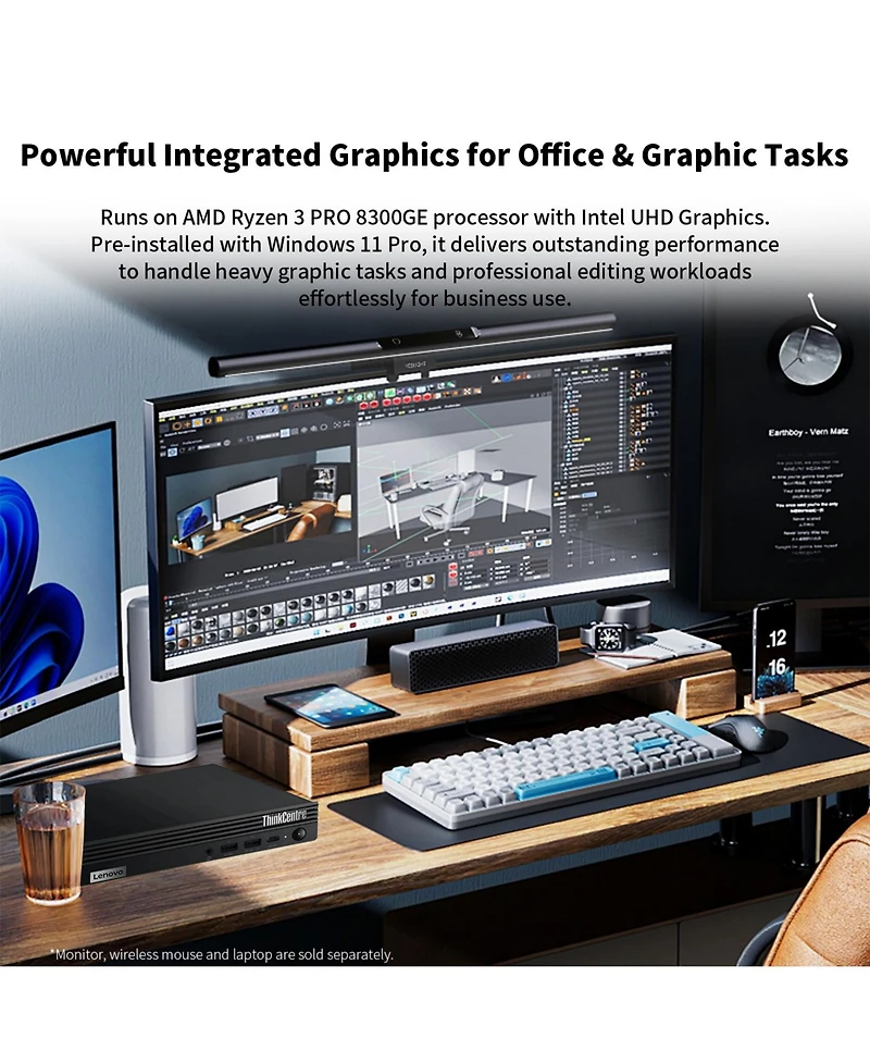 Lenovo ThinkCentre Business Mff Desktop, Amd Ryzen 3 8300GE, Amd Radeon Graphics, 8GB DDR5, 512GB Ssd, Win11 Pro