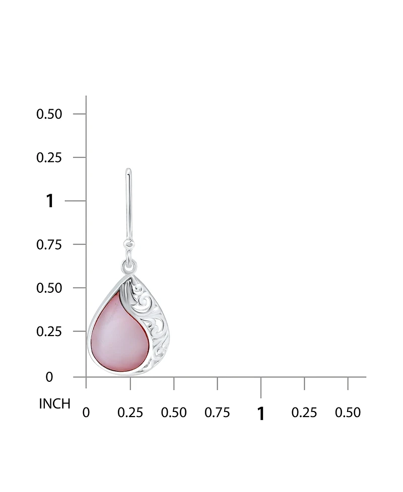 Macy's Pink Shell Inlay Fine Silver-Plated Teardrop Filagree Fishhook Earrings