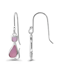 Macy's Pink Shell Inlay Fine Silver-Plated Cat Fishhook Drop Earrings