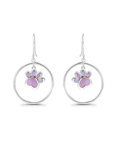 Macy's Pink Shell Inlay Fine Silver-Plated Paw in Open Circle Fishhook Drop Earrings