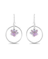 Macy's Pink Shell Inlay Fine Silver-Plated Paw in Open Circle Fishhook Drop Earrings
