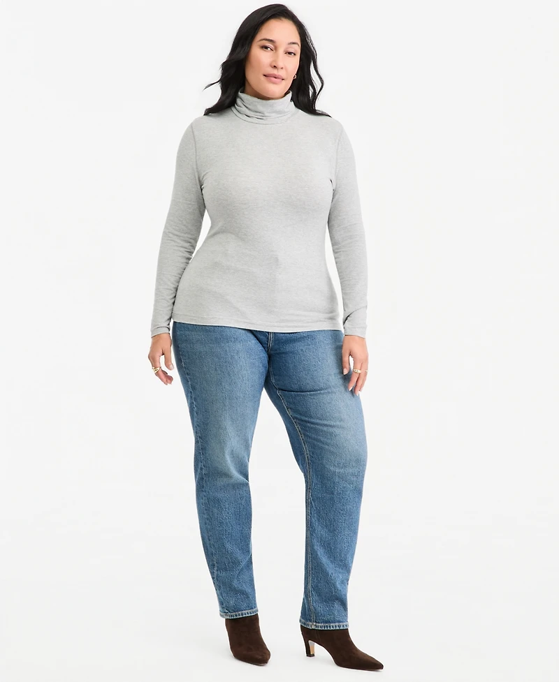 On 34th Plus Long-Sleeve Mockneck Jersey Top, Macy's Exclusive