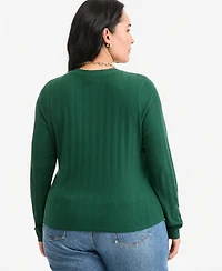 On 34th Plus Size Meet & Greet Pointelle Rib-Knit Jacquard Long-Sleeve Top, Macy's Exclusive