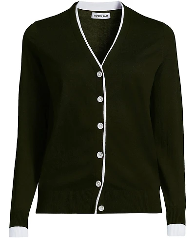 Lands' End Women's Double Trim Cotton V-neck Cardigan Sweater