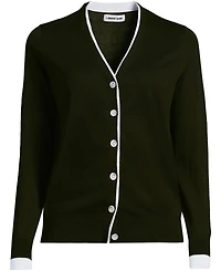 Lands' End Women's Double Trim Cotton V-neck Cardigan Sweater