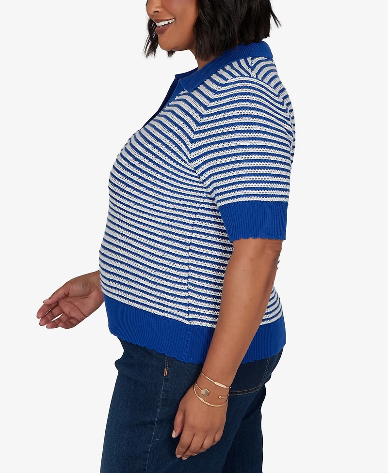 Ruby Rd. Plus Two-Tone Collared Elbow Sleeve Sweater
