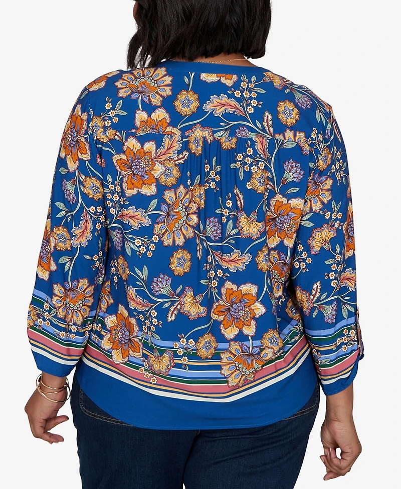 Ruby Rd. Plus Floral Vines Tied Button Front Blouse