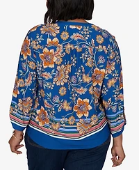 Ruby Rd. Plus Floral Vines Tied Button Front Blouse