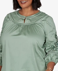 Ruby Rd. Plus Embroidered Sleeve Voile Top