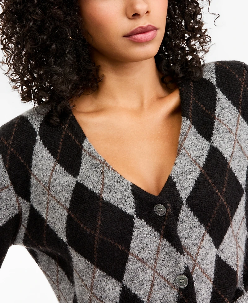 Bar Iii Women's Argyle Cropped V-Neck Cardigan, Macy's Exclusive