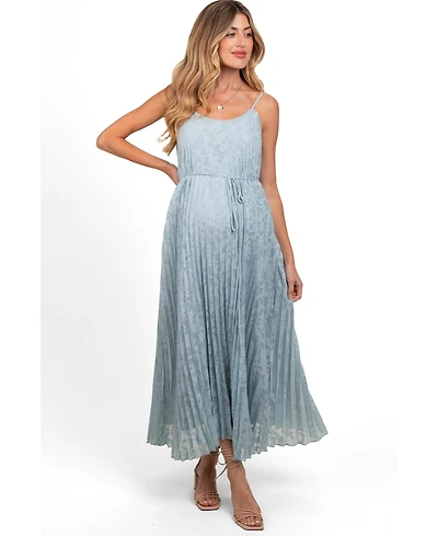 Pinkblush Women's Light Blue Floral Pleated Maxi Dress