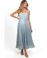 Pinkblush Women's Light Blue Floral Pleated Maxi Dress