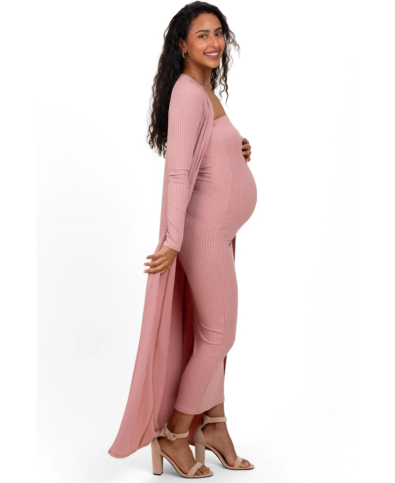 Pinkblush Women's Mauve Ribbed Sleeveless Dress Cardigan Set