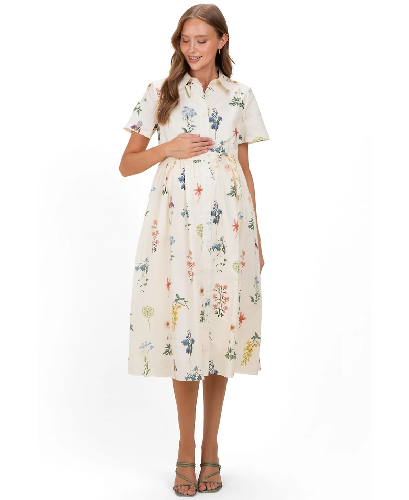 Pinkblush Women's Ivory Floral Button Down Midi Dress