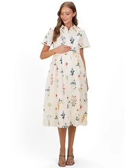 Pinkblush Women's Ivory Floral Button Down Midi Dress