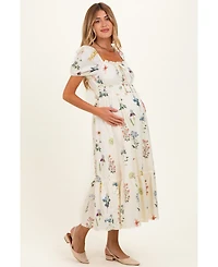 Pinkblush Women's Ivory Floral Puff Sleeve Midi Dress