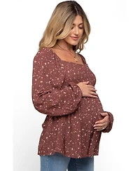 Pinkblush Women's Brown Floral Smocked Long Sleeve Top