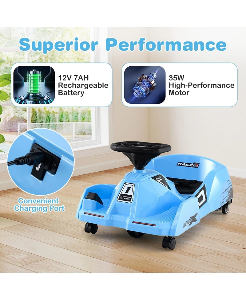 Slickblue 12V Kids Go Kart Ride-On with Cleaning Mop and Remote Control
