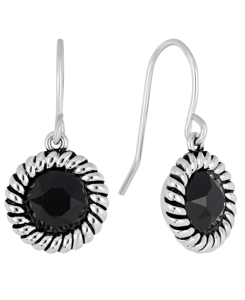 Macy's Sterling Silver 6mm Crystal Round Rope Edge Drop Earrings