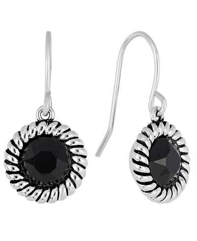 Macy's Sterling Silver 6mm Crystal Round Rope Edge Drop Earrings