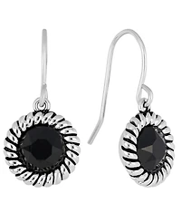 Macy's Sterling Silver 6mm Crystal Round Rope Edge Drop Earrings