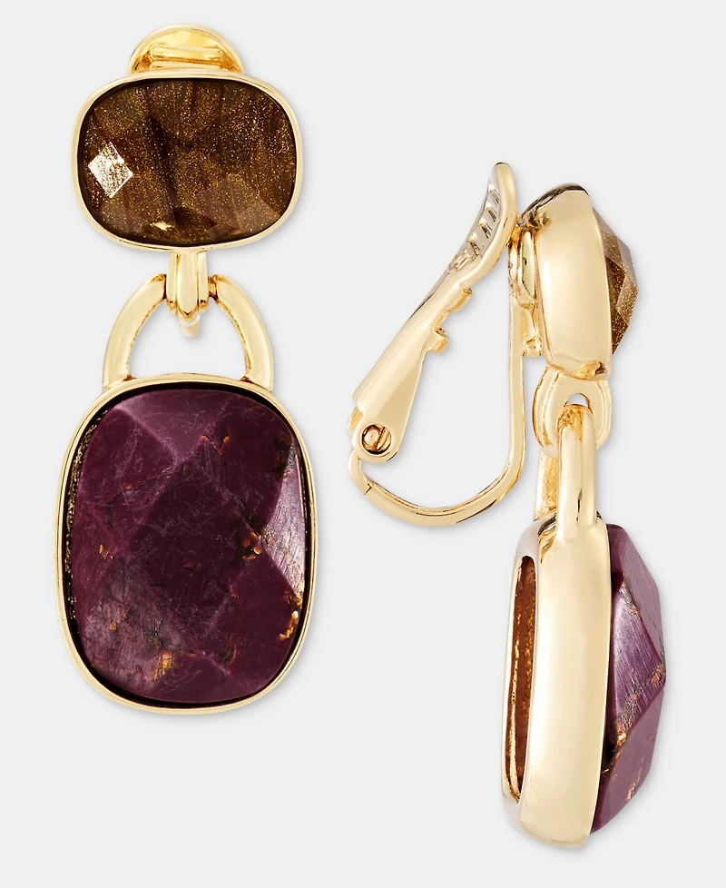 Anne Klein Stone Clip-On Double Drop Earrings