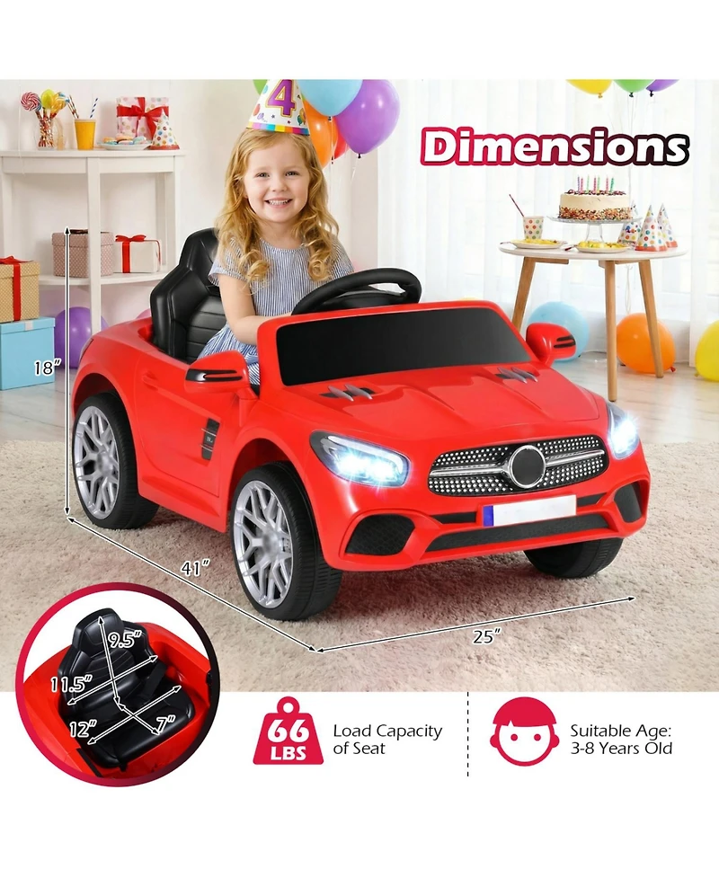 Slickblue Kids 12V Ride On Car with Remote Control, Music and Led Lights