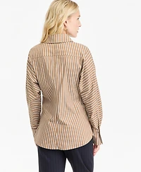 Bar Iii Women's Collared Striped Poplin Tie Shirt, Macy's Exclusive