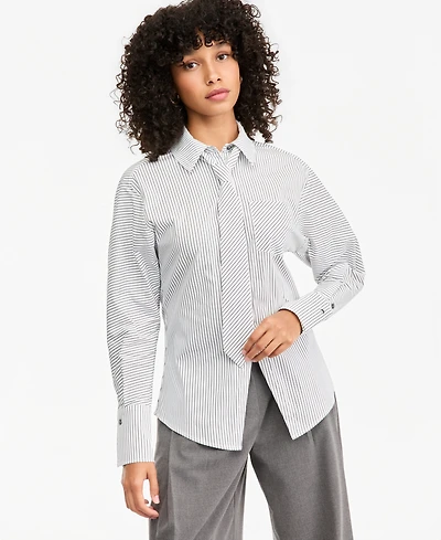 Bar Iii Women's Poplin Point-Collar Tie Shirt, Macy's Exclusive