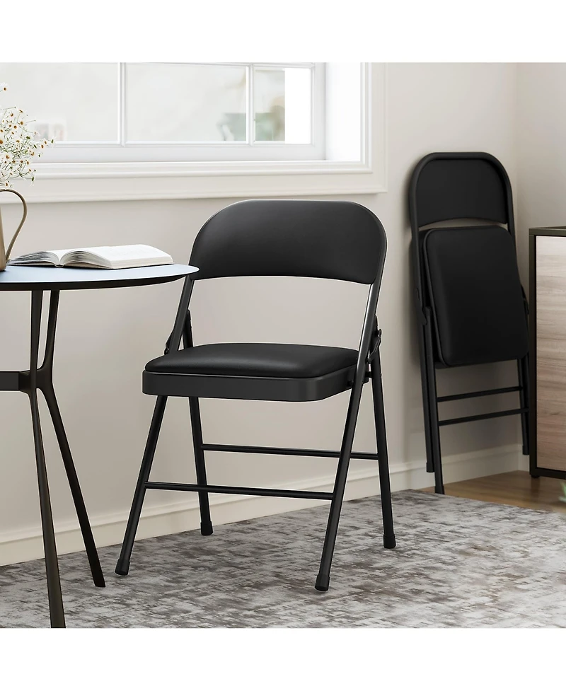 homfan Set of Folding Metal Chairs with Padded Seats and Backs, 350 lb Capacity, Stackable
