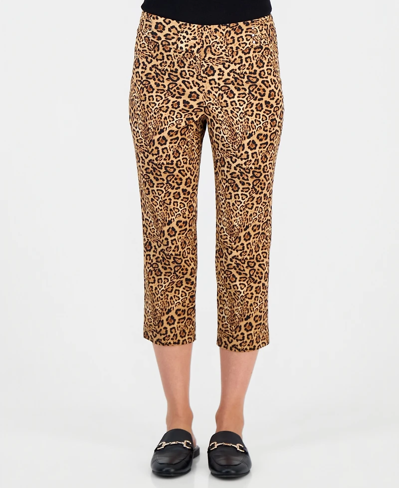 Petite Leopard-Print Rivet Pull-On Capris, Created for Macy's