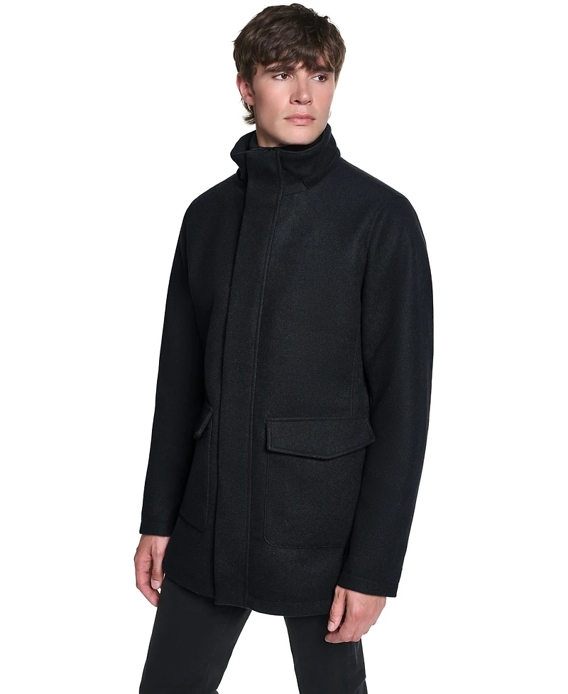Karl Lagerfeld Paris Men's Patch Pockets Stadium Hooded Coat