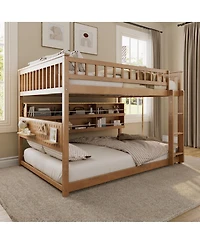 Streamdale Furniture Full over Full Bunk Bed with Shelving, Led Lights, and Pegboard