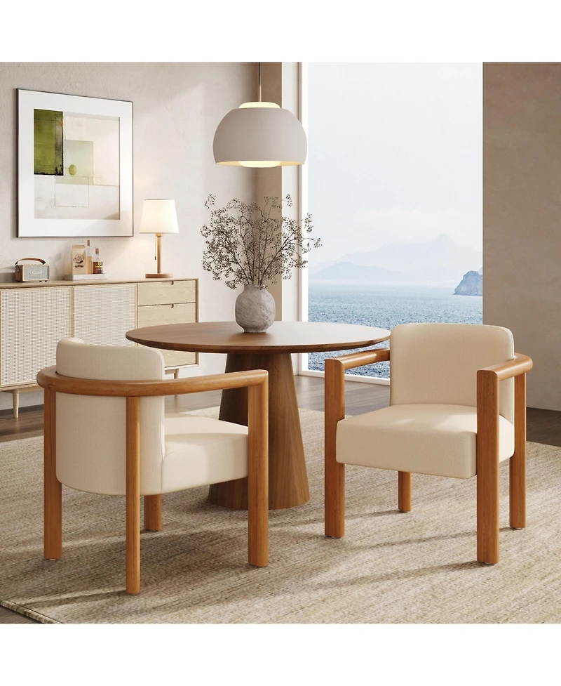 Boyel Living 2-Piece Modern Dining Armchairs, Fabric Upholstered Seat and Walnut Rubberwood Frame, Wide Seat