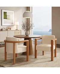 Boyel Living 2-Piece Modern Dining Armchairs, Fabric Upholstered Seat and Walnut Rubberwood Frame, Wide Seat
