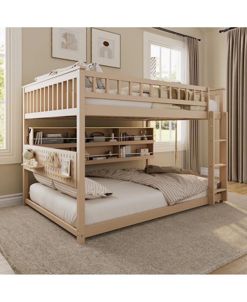 Streamdale Furniture Full over Full Bunk Bed with Shelving, Lights, and Pegboard