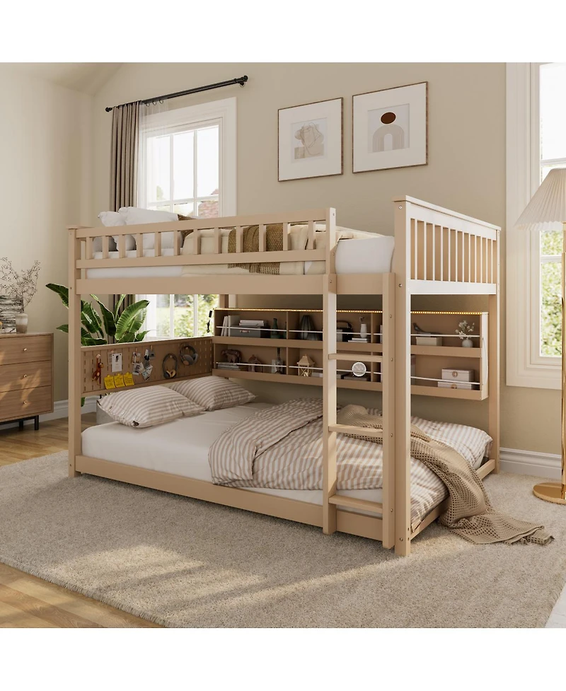 Streamdale Furniture Full over Full Bunk Bed with Shelving, Lights, and Pegboard