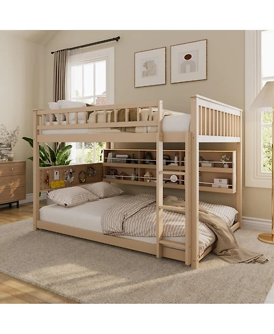 Streamdale Furniture Full over Full Bunk Bed with Shelving, Lights, and Pegboard