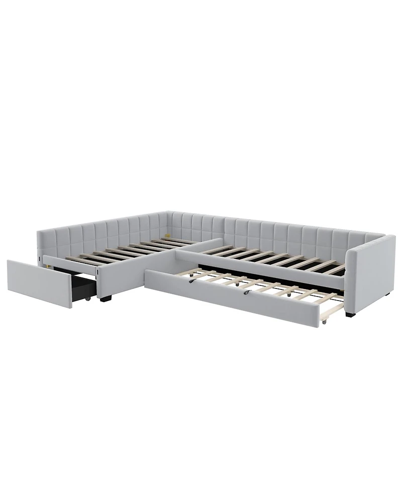 Streamdale Furniture L-Shaped Upholstered Twin Daybed with Trundle and Drawer