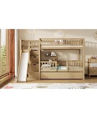 Streamdale Furniture Twin over Twin Bunk Bed with Storage Staircase, Slide and Trundle
