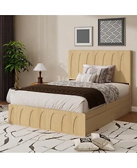Streamdale Furniture Queen Size Solid Wood Platform Bed with Storage Drawers and Curved Headboard