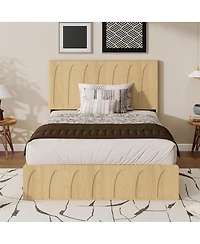 Streamdale Furniture Queen Size Solid Wood Platform Bed with Storage Drawers and Curved Headboard