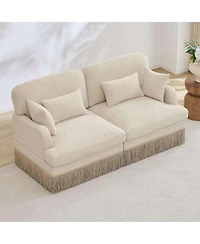 Maison Boucle Deep Seat Loveseat Couch, Leopard Print Chenille, Ergonomic Back Support, Tassel Edge, With Pillows