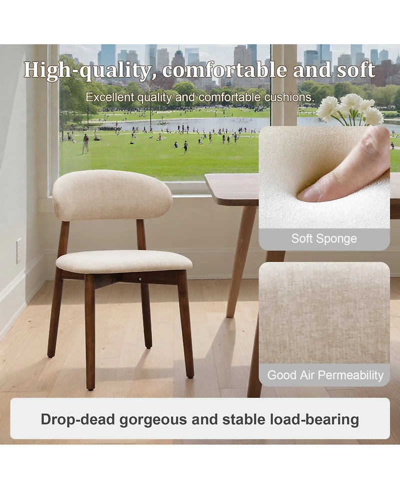 flynama Set of 2 Flannelette Dining Chairs, Solid Oak Wood Legs 300lbs Capacity Armless Side Chairs