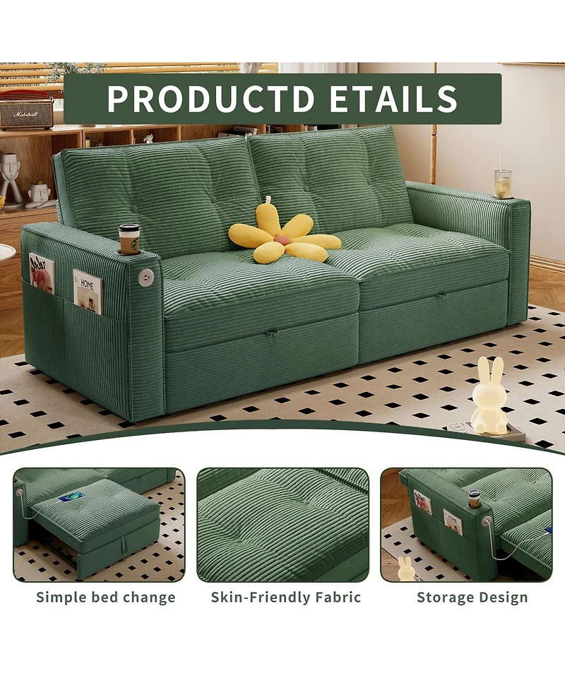Clihome 2-in-1 Multi-Functional Sofa Bed,Made of Modern Corduroy Fabric,Suitable for Living Rooms,Bedrooms,Apartments and Small spaces