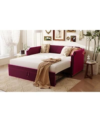 Streamdale Furniture Twin Size Velvet Upholstered Daybed with Pop Up Trundle