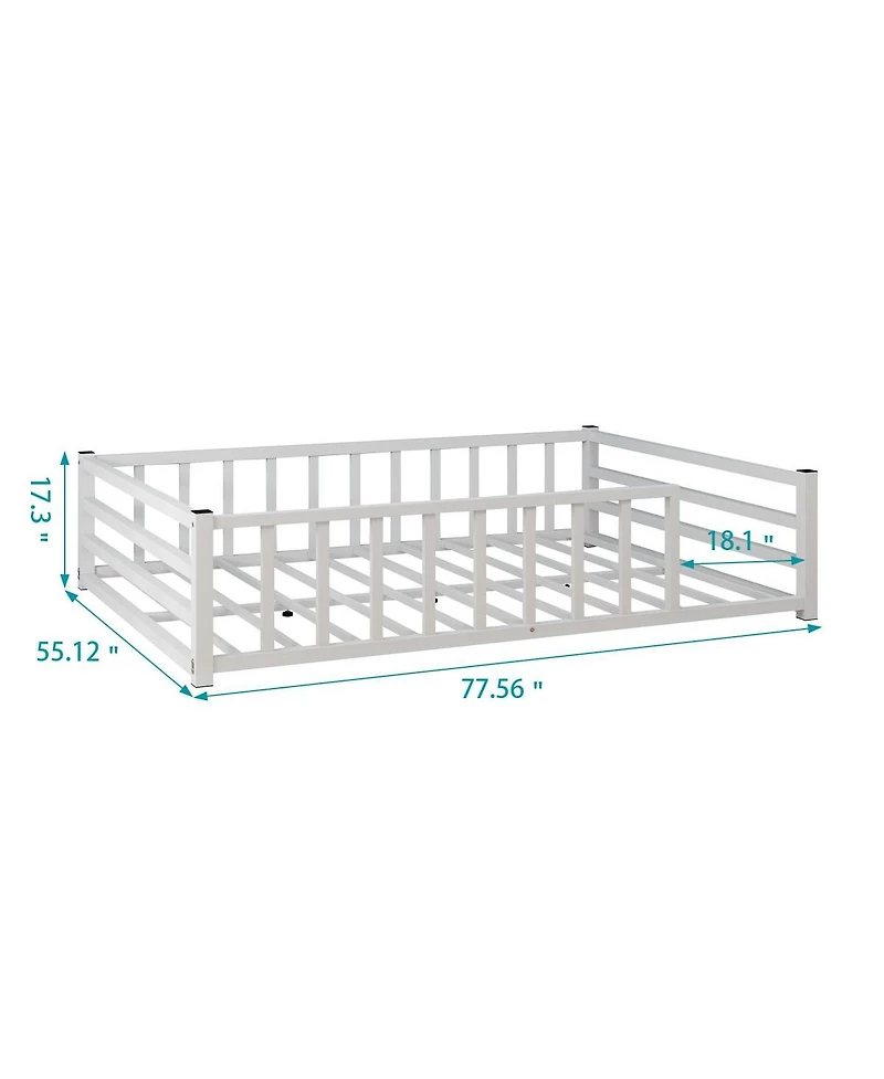 Streamdale Furniture Metal Floor Bed with Guardrails, No Box Spring Needed