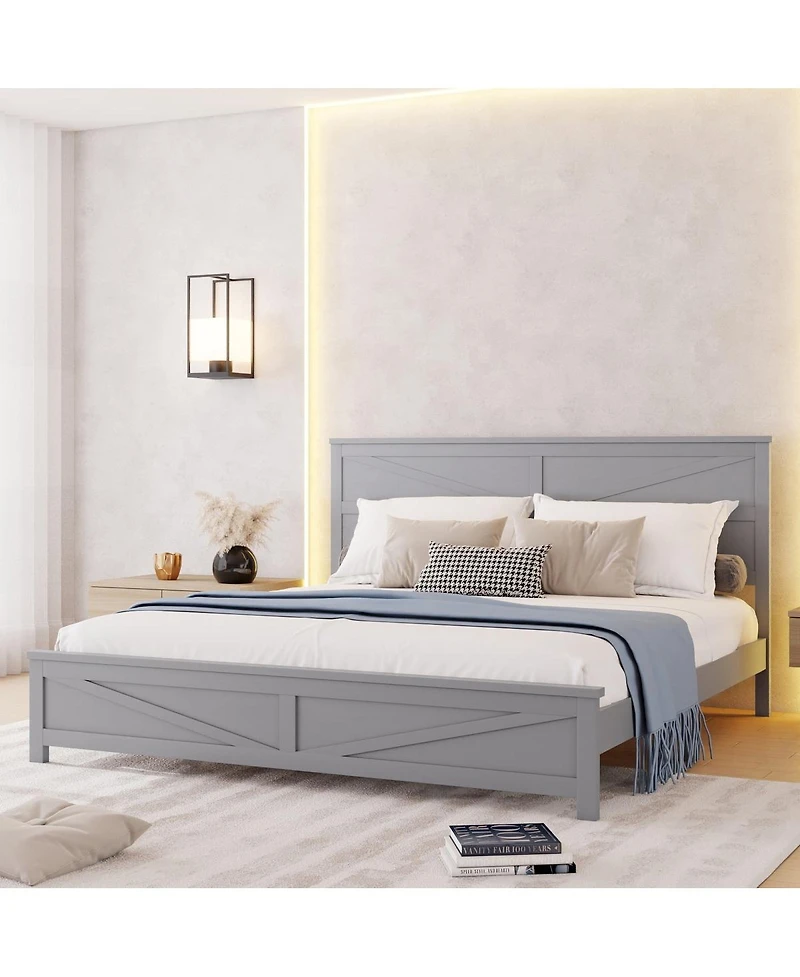 Streamdale Furniture Farmhouse King Bed with Barn Door Headboard and Footboard