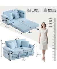 Streamdale Furniture 58 inch 3-in-1 Convertible Upholstered Futon Sofa Bed with Side Pockets
