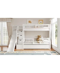 Streamdale Furniture Bunk Bed with Storage Staircase, Slide and Trundle